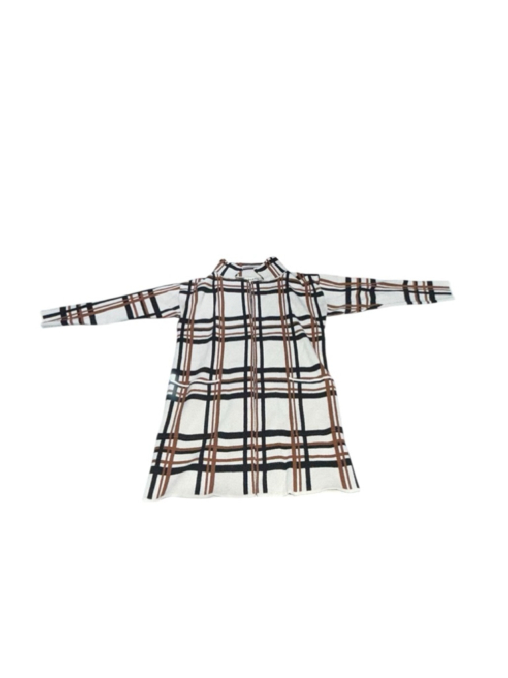 Women's Eva & Paige White Brown Plaid Cardigan S #535